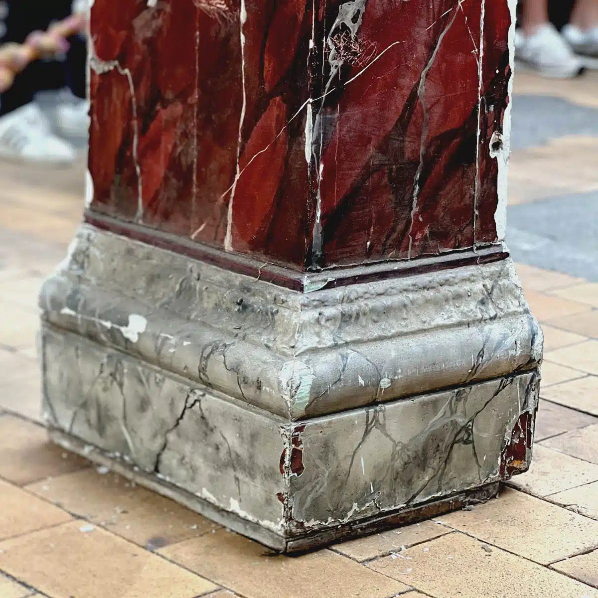 Pair Of Red Faux Marble Half Columns-photo-2