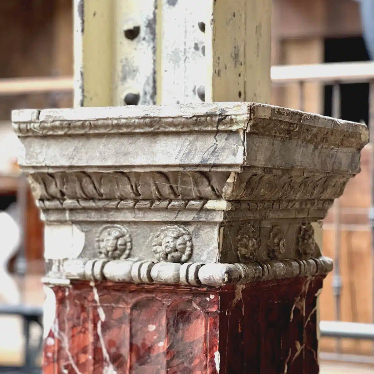 Pair Of Red Faux Marble Half Columns-photo-4