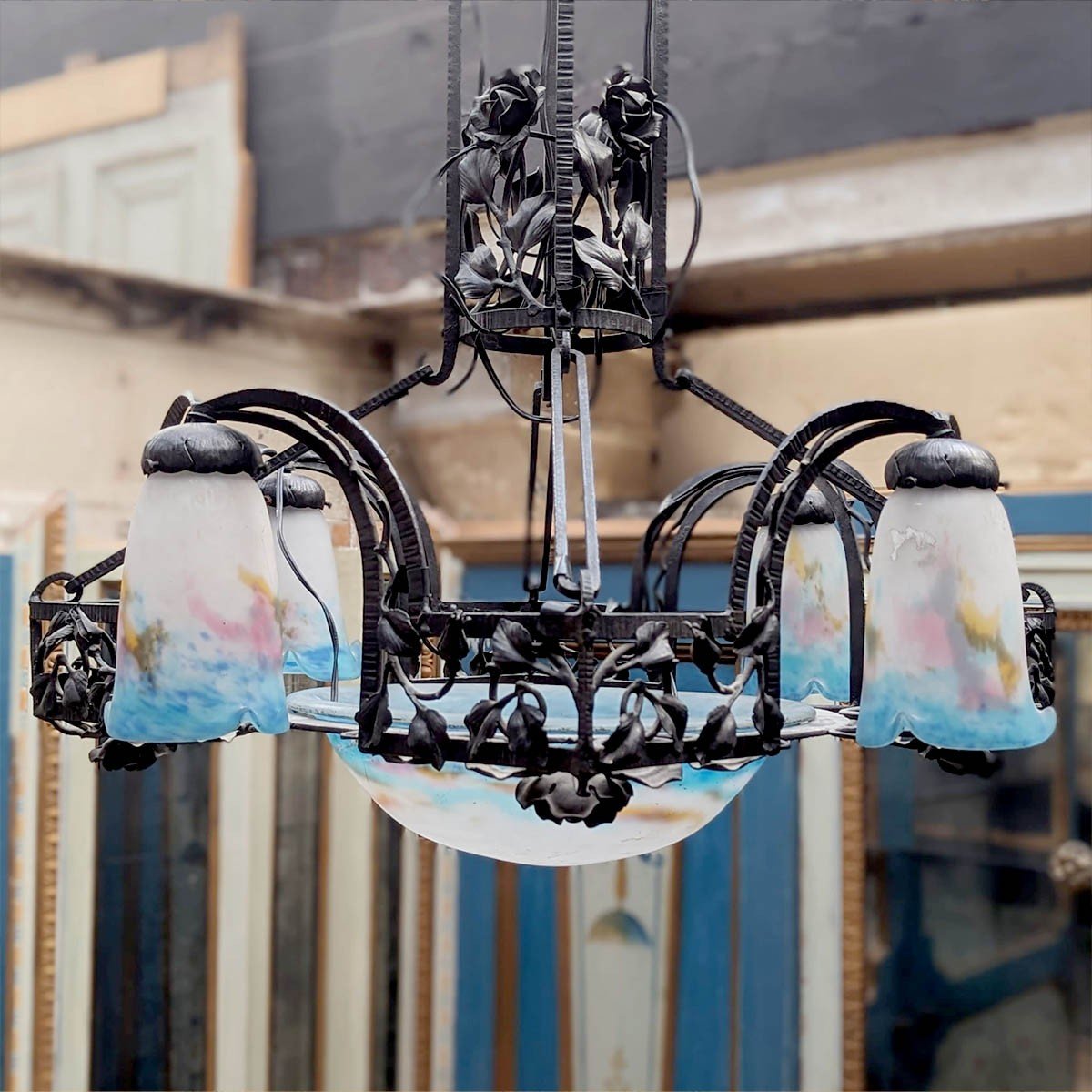 Muller Frères Wrought Iron Chandelier-photo-3