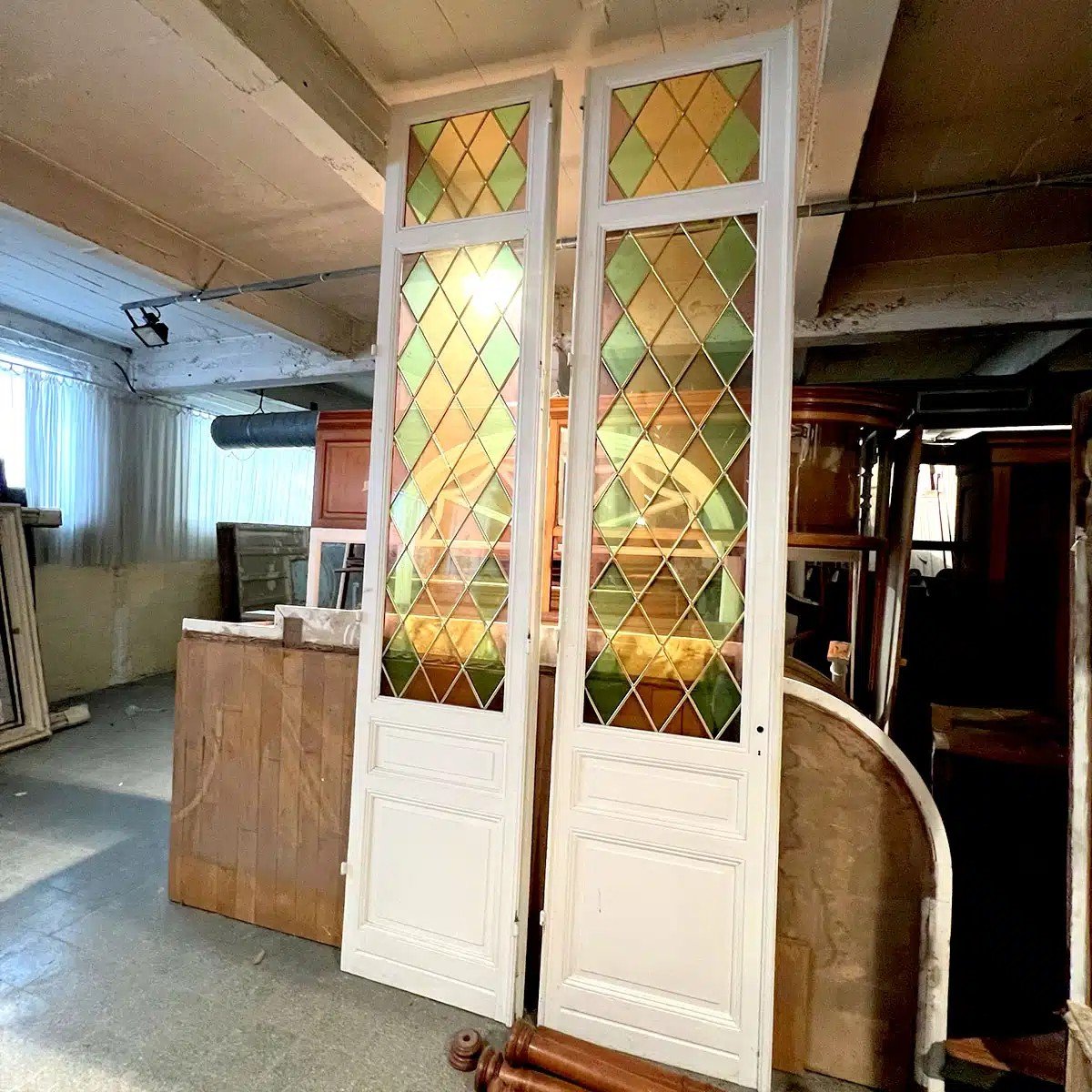 Pair Of Simple Doors With Colored Stained Glass Windows-photo-3