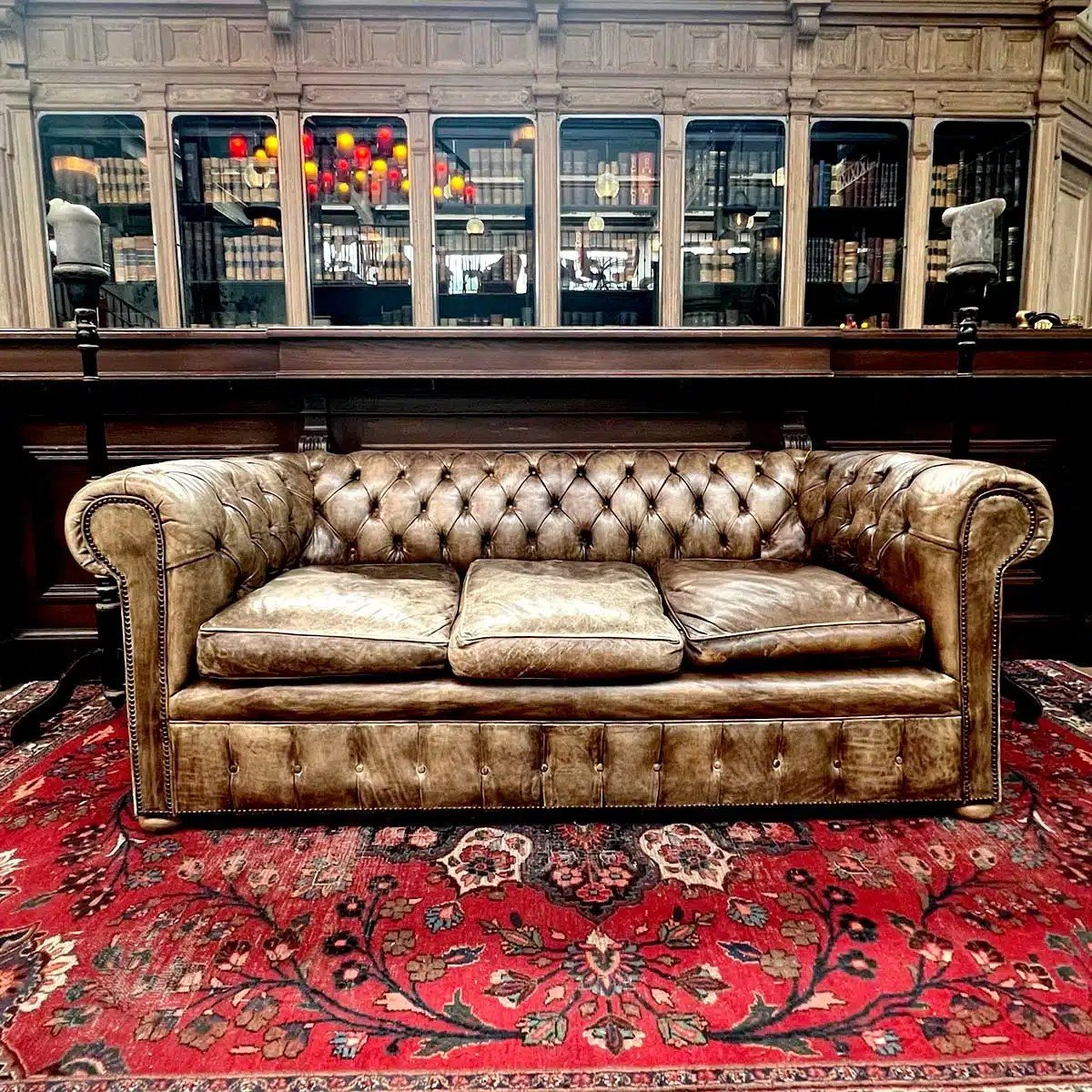 Beige Leather Chesterfield Sofa