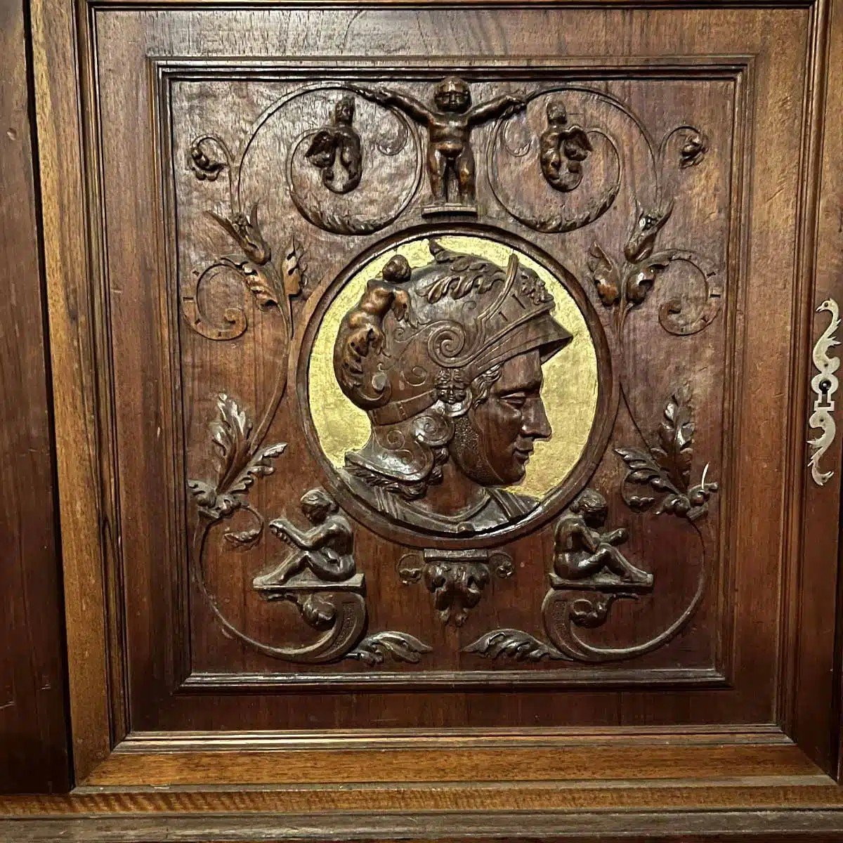 Norman Library Woodwork In Louis XIII Style In Walnut And Gilding-photo-2