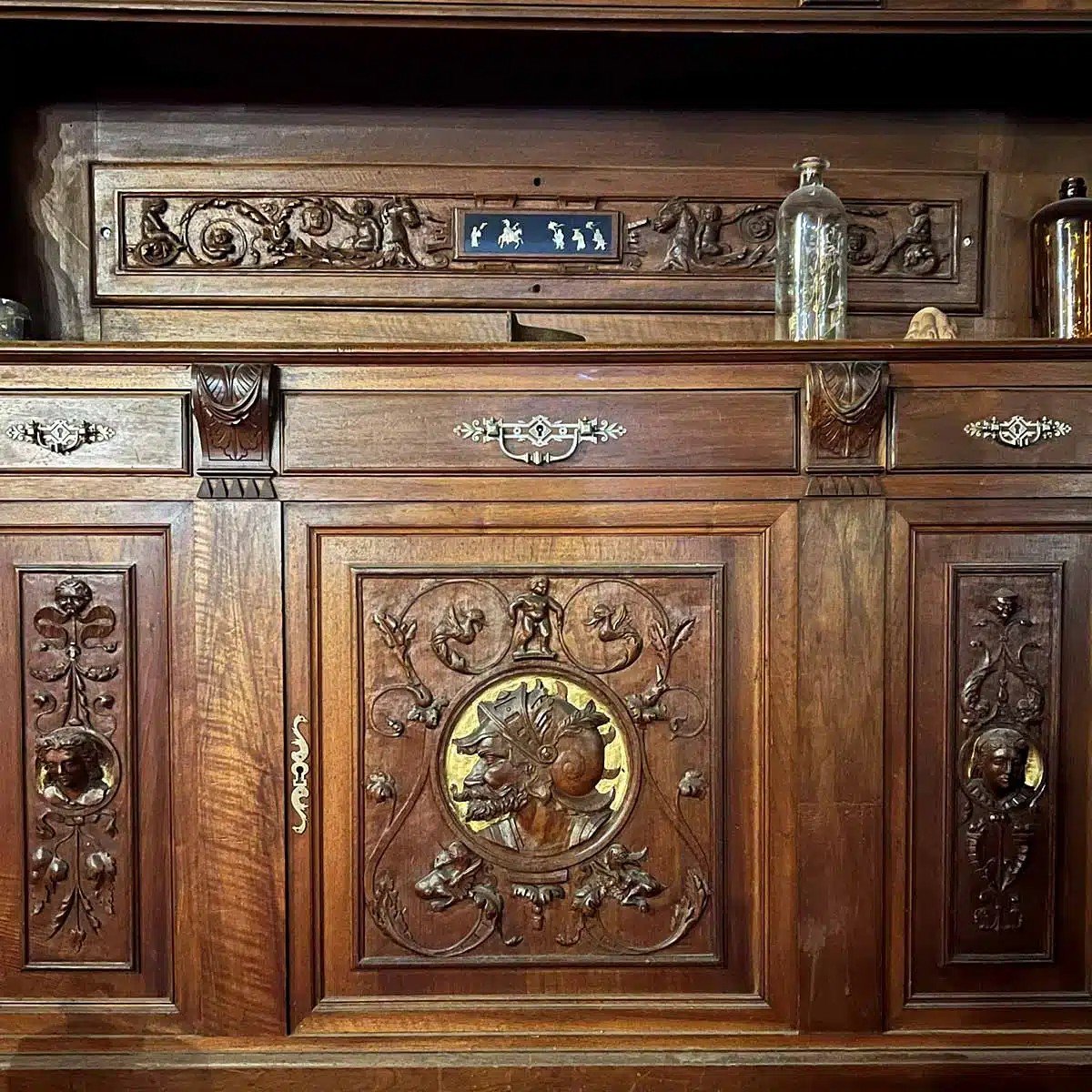 Norman Library Woodwork In Louis XIII Style In Walnut And Gilding-photo-4