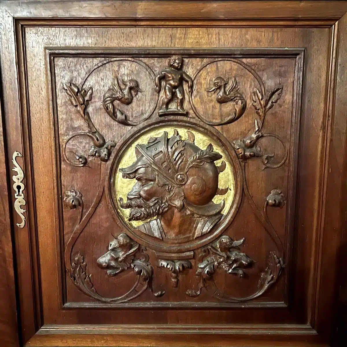 Norman Library Woodwork In Louis XIII Style In Walnut And Gilding-photo-8