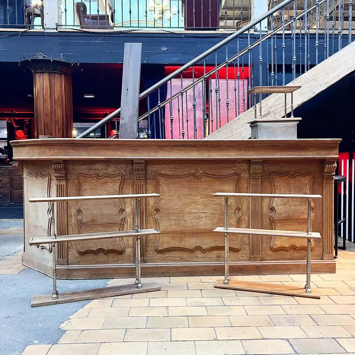 1930s Oak Bar Counter With Two Back Bar Shelves-photo-3