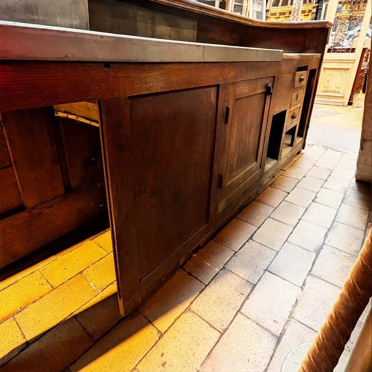 1930s Oak Bar Counter With Two Back Bar Shelves-photo-1