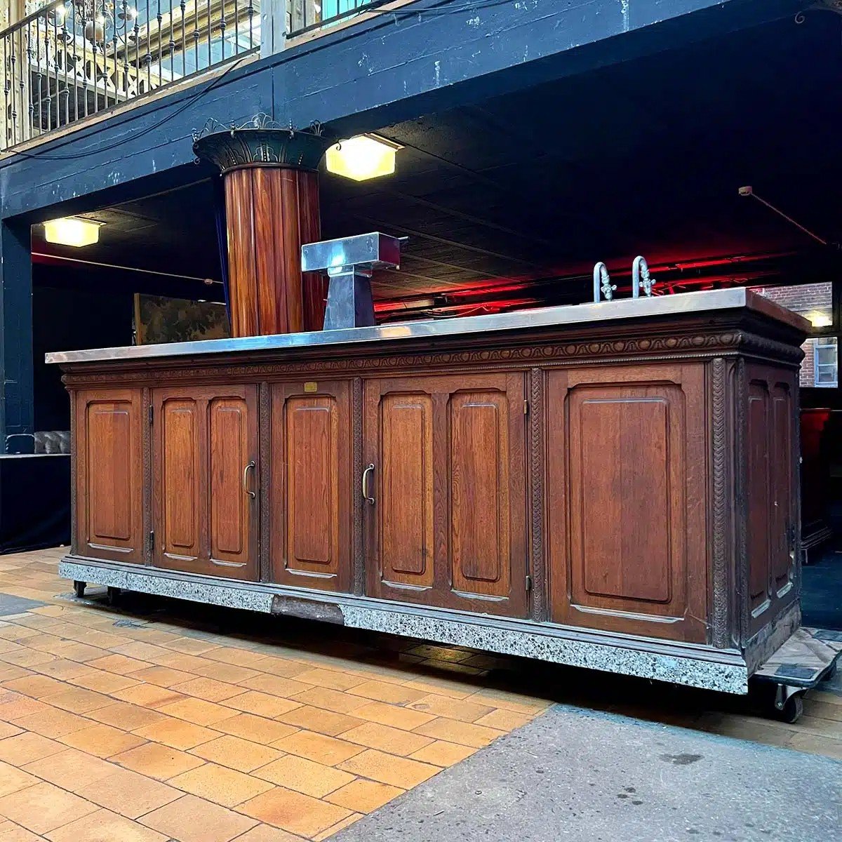 Comptoir De Bar En Chêne Avec Plateau En Inox