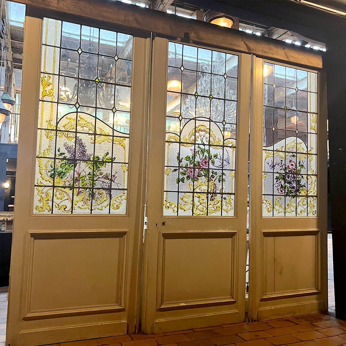 Triptych And Stained Glass Transom With Vine Motif-photo-2