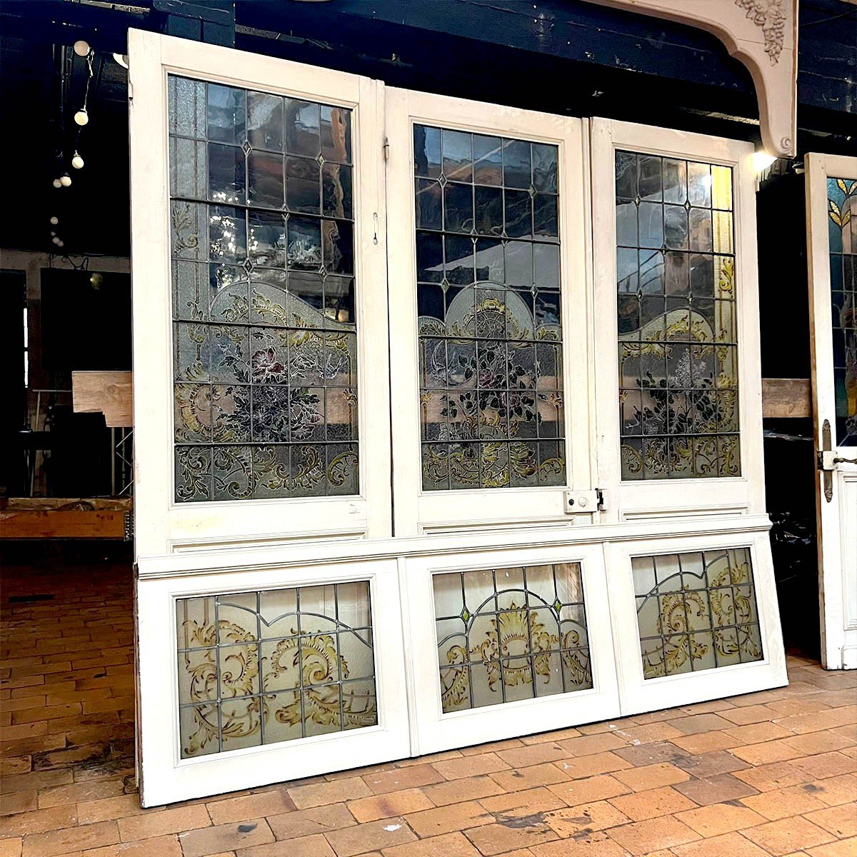 Triptych And Stained Glass Transom With Vine Motif