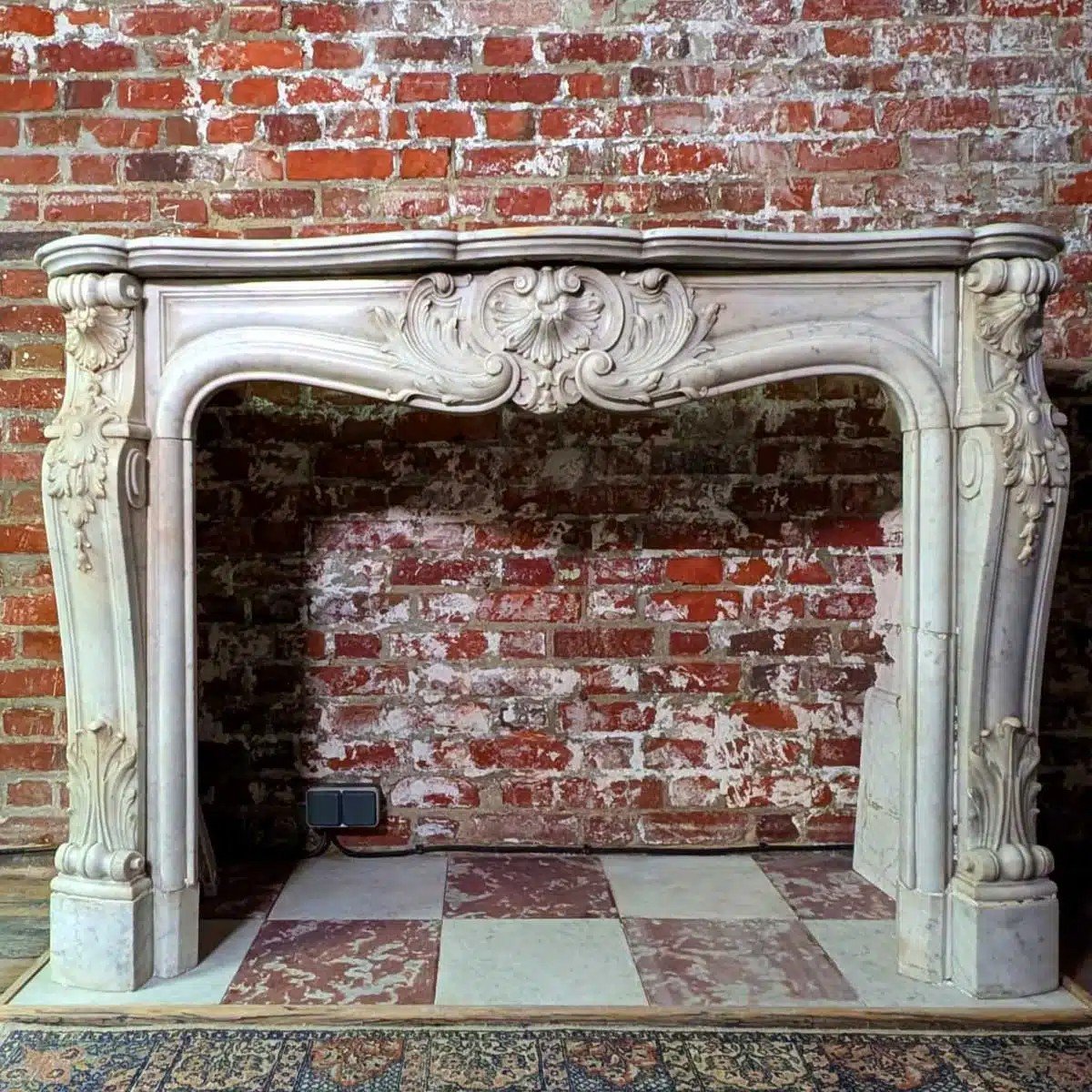 Louis XV Style White Marble Fireplace -photo-3