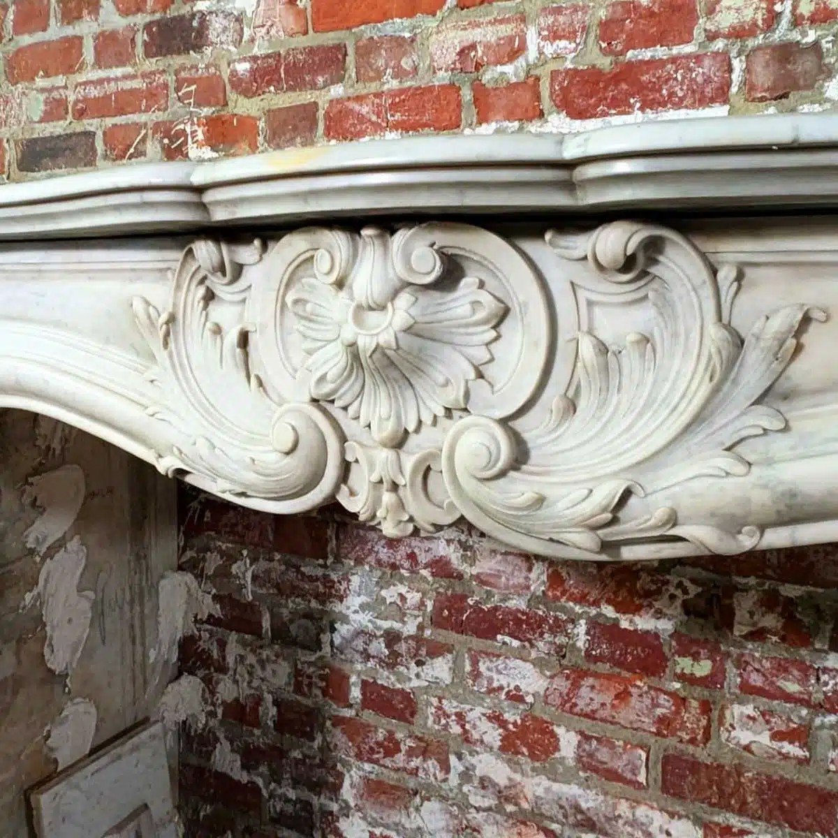 Louis XV Style White Marble Fireplace -photo-4