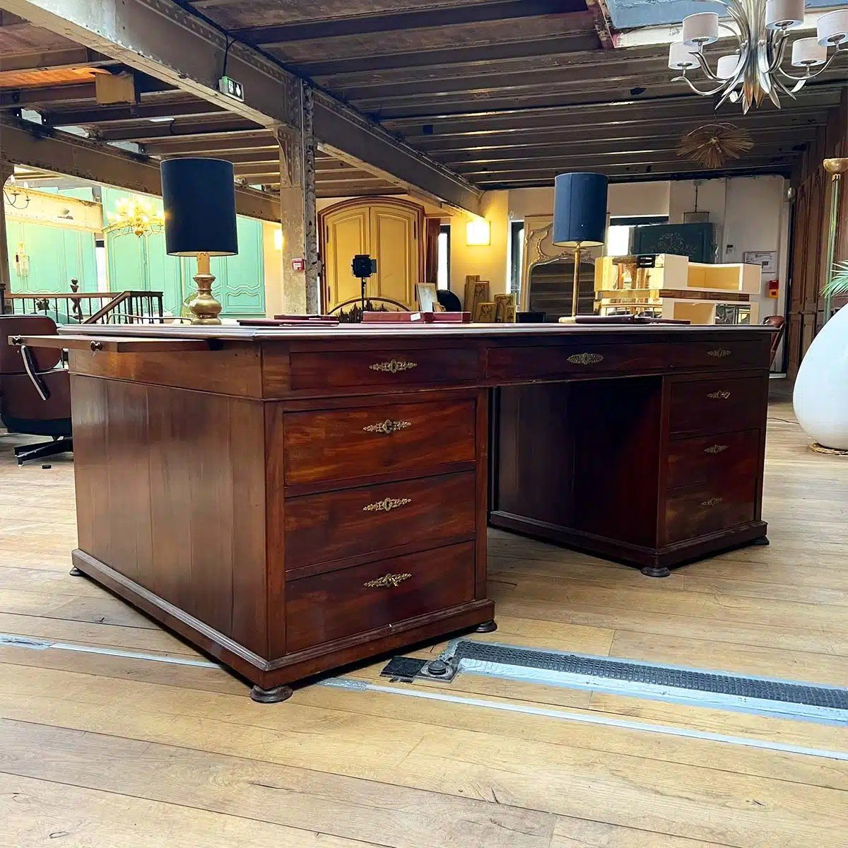 19th Century Empire Mahogany Double Desk-photo-3