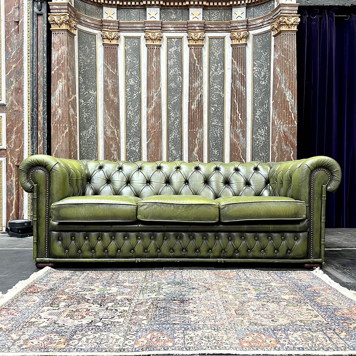 Canapé Chesterfield Vert En Cuir-photo-2