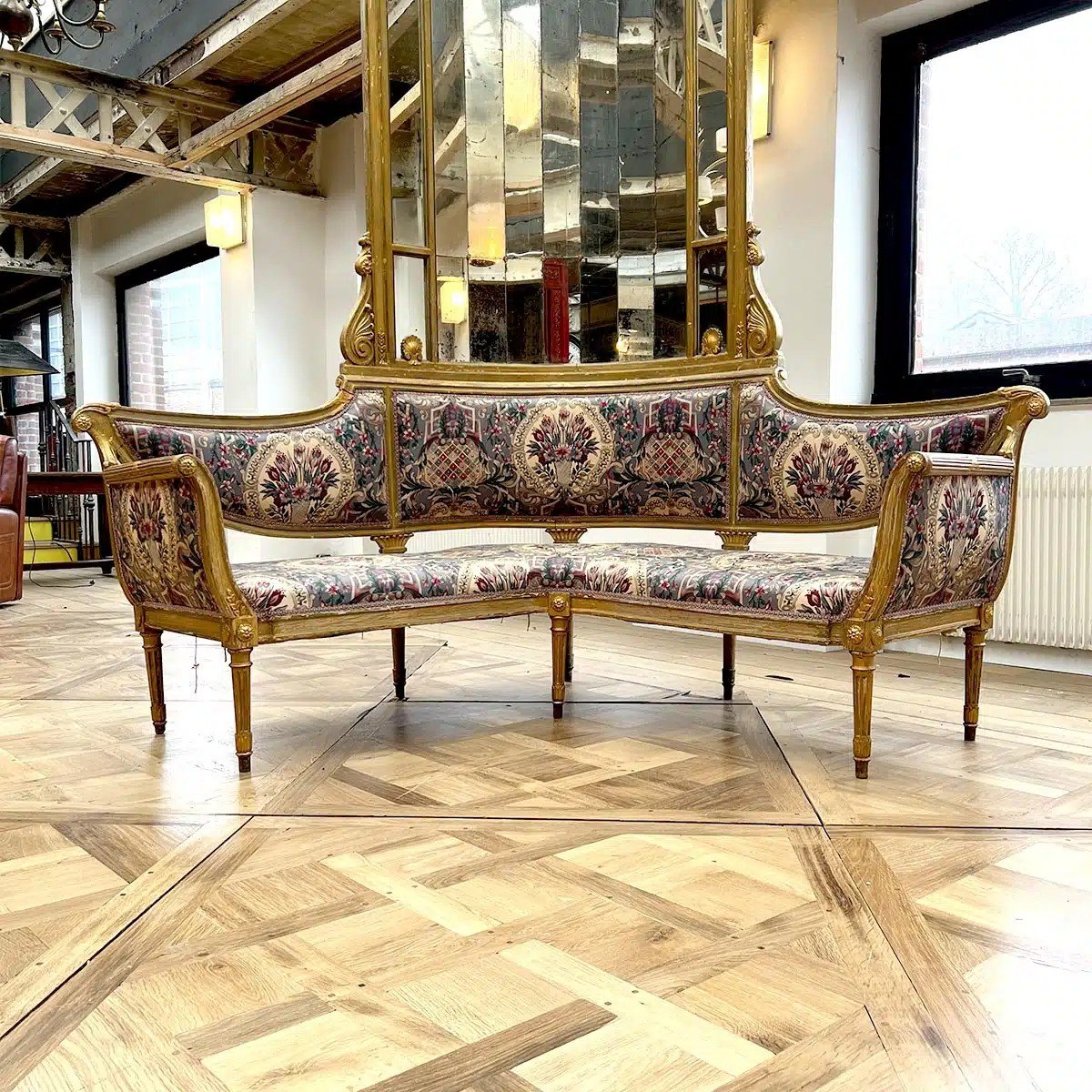 Banquette D’angle Napoléon III En Bois Dorée-photo-2