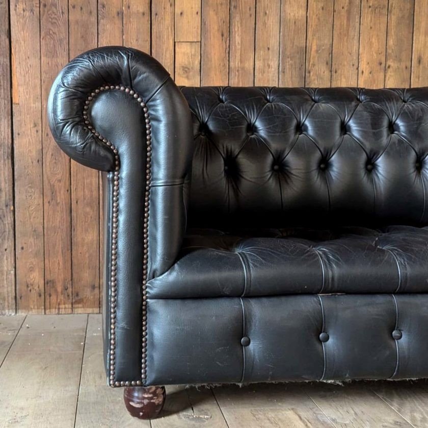 Canapé Chesterfield Noir De 4m De Long-photo-2