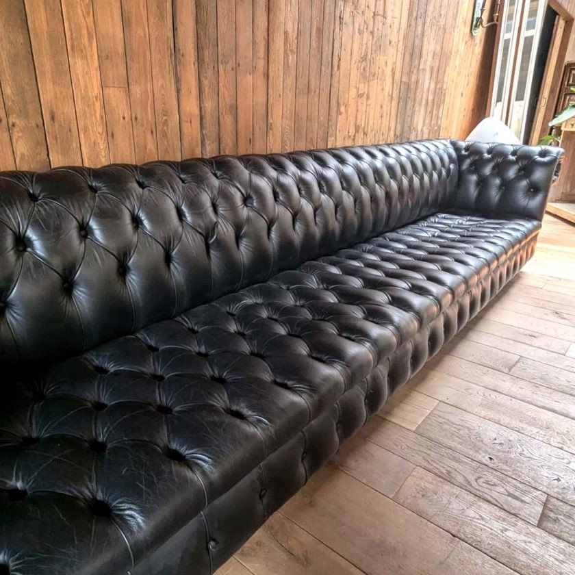 Canapé Chesterfield Noir De 4m De Long-photo-3