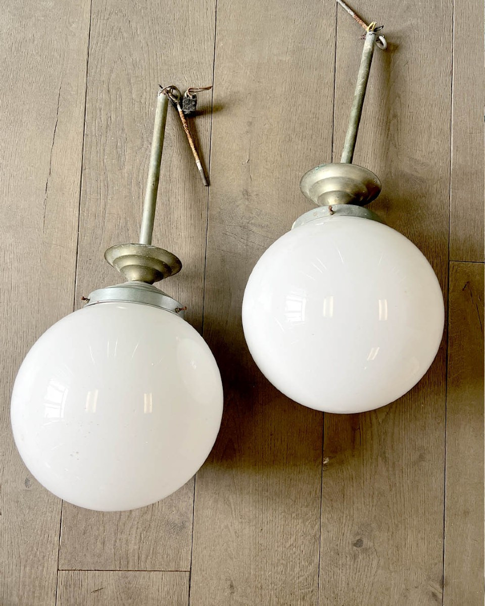 Pair Of Opaline Pendant Lights