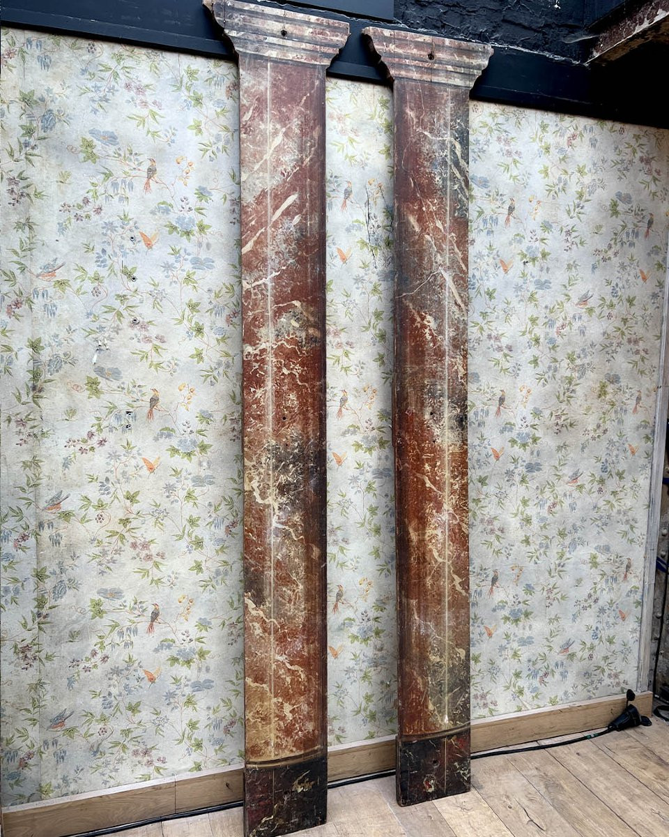 Pair Of Wooden Stage Columns Painted In Faux Marble And After The Antique-photo-2