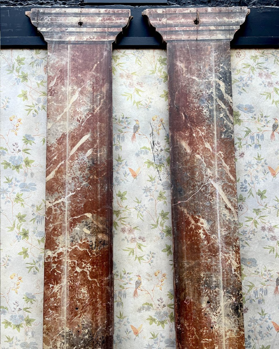 Pair Of Wooden Stage Columns Painted In Faux Marble And After The Antique-photo-3