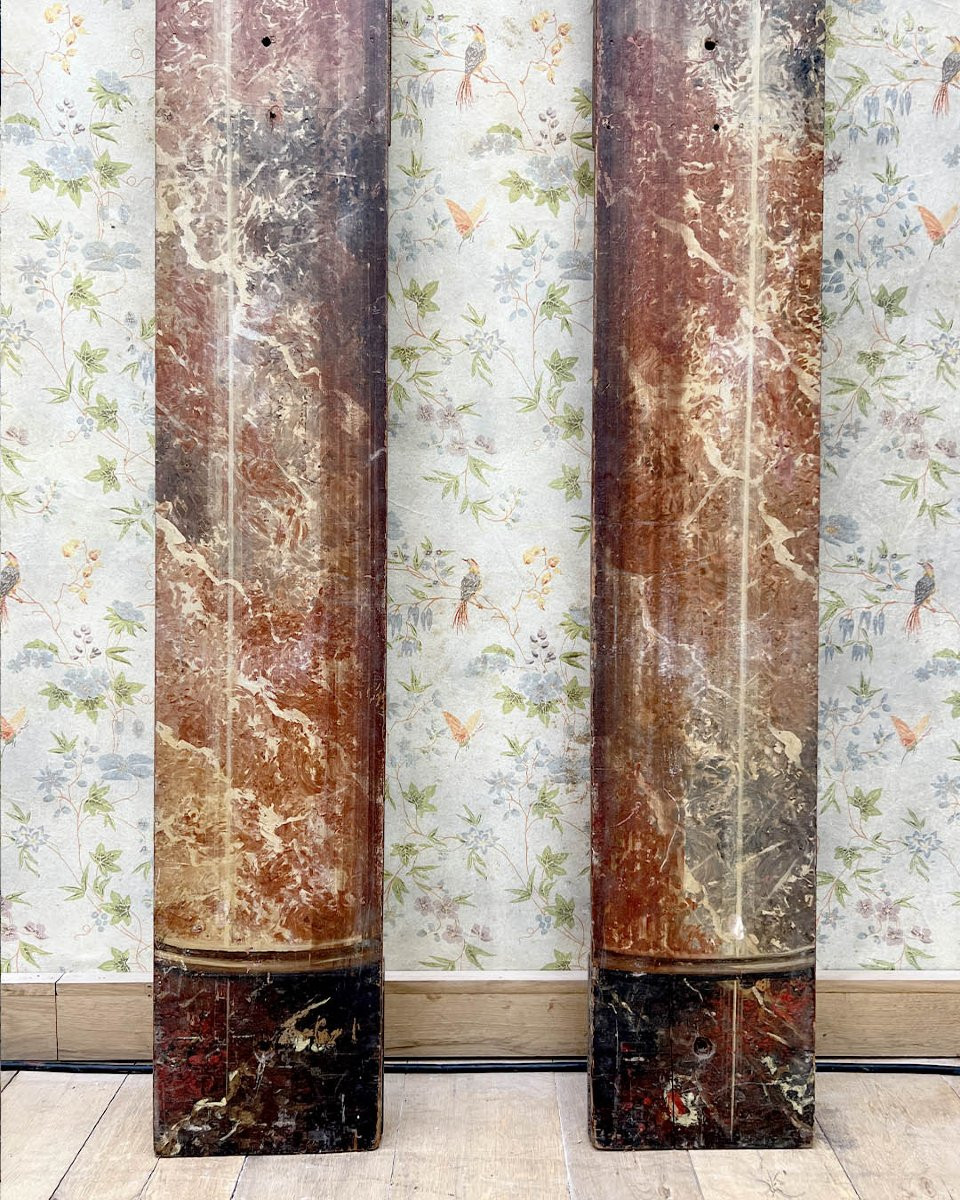 Pair Of Wooden Stage Columns Painted In Faux Marble And After The Antique-photo-4