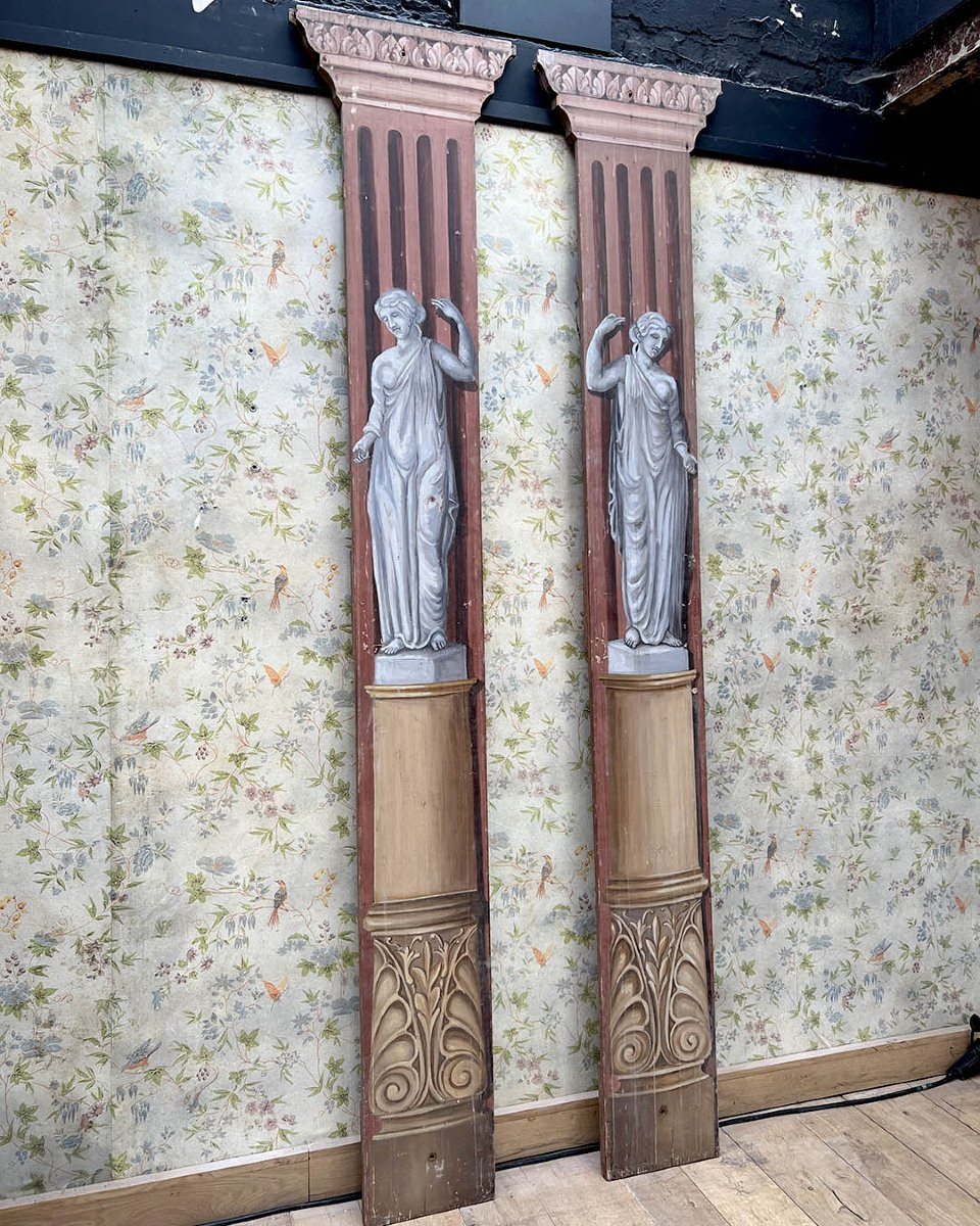 Pair Of Wooden Stage Columns Painted In Faux Marble And After The Antique-photo-2