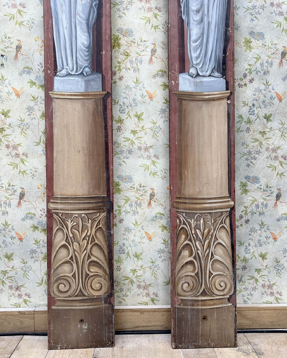 Pair Of Wooden Stage Columns Painted In Faux Marble And After The Antique-photo-4