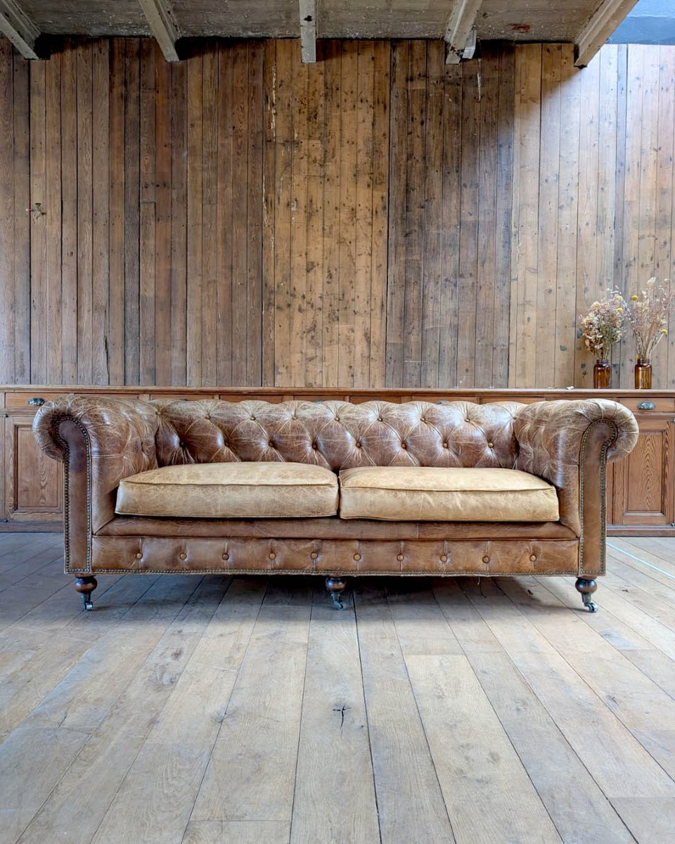 Canapé Chesterfield En Cuir Marron-photo-2