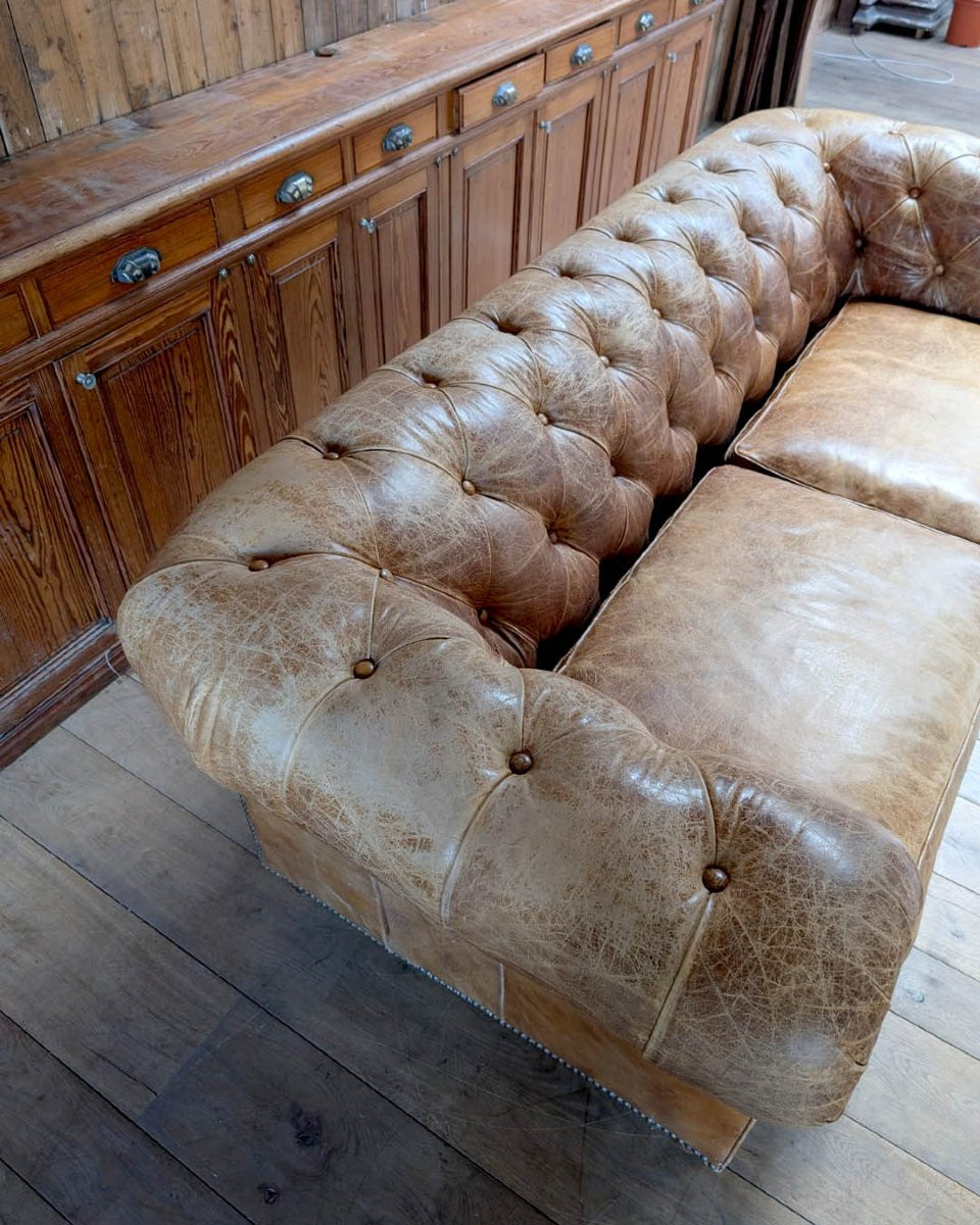 Canapé Chesterfield En Cuir Marron-photo-1