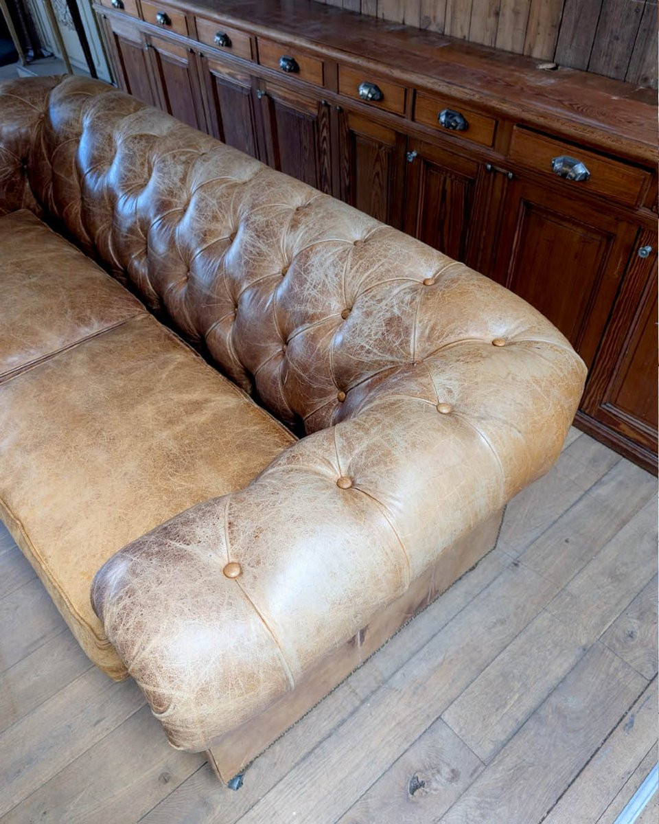 Canapé Chesterfield En Cuir Marron-photo-2