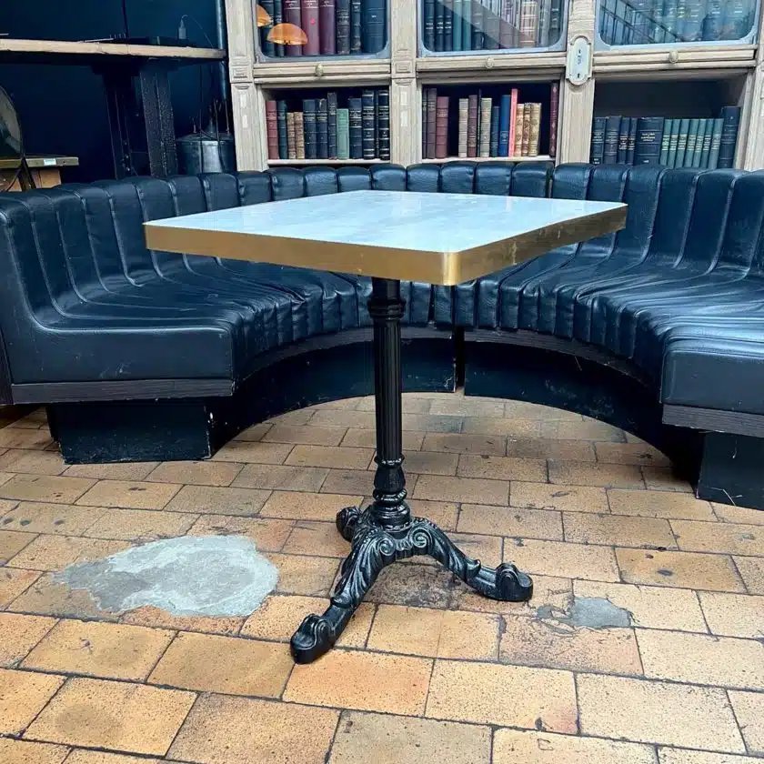 Cast Iron Bistro Table With Marble Top And Brass Edges-photo-2