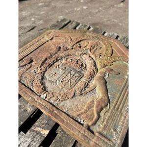 Fireplace Plaque With The Alliance Coat Of Arms Of Louis-henry De Bourbon-condé