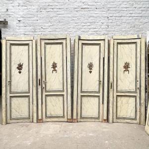 4 Curved Doors And 2 Louis XVI Pattern Cupboard Fronts, Marbled Paint