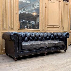 Antique Chesterfield In Black Leather