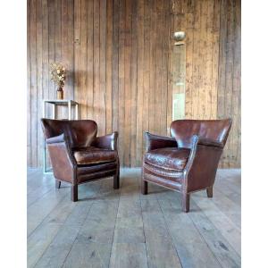 Pair Of Leather Club Armchairs