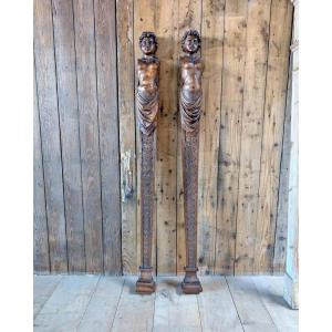 Pair Of Wooden Caryatids