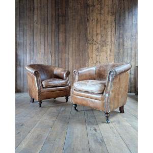 Pair Of Leather Club Armchairs