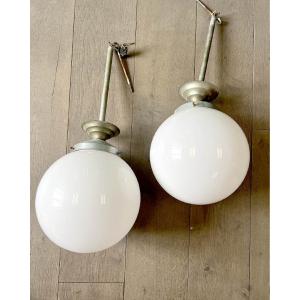 Pair Of Opaline Pendant Lights