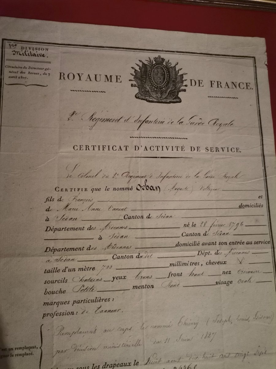 Certificate Of A Voltigeur Of The 2nd Infantry Regiment Of The Royal Guard Dated 1828-photo-4