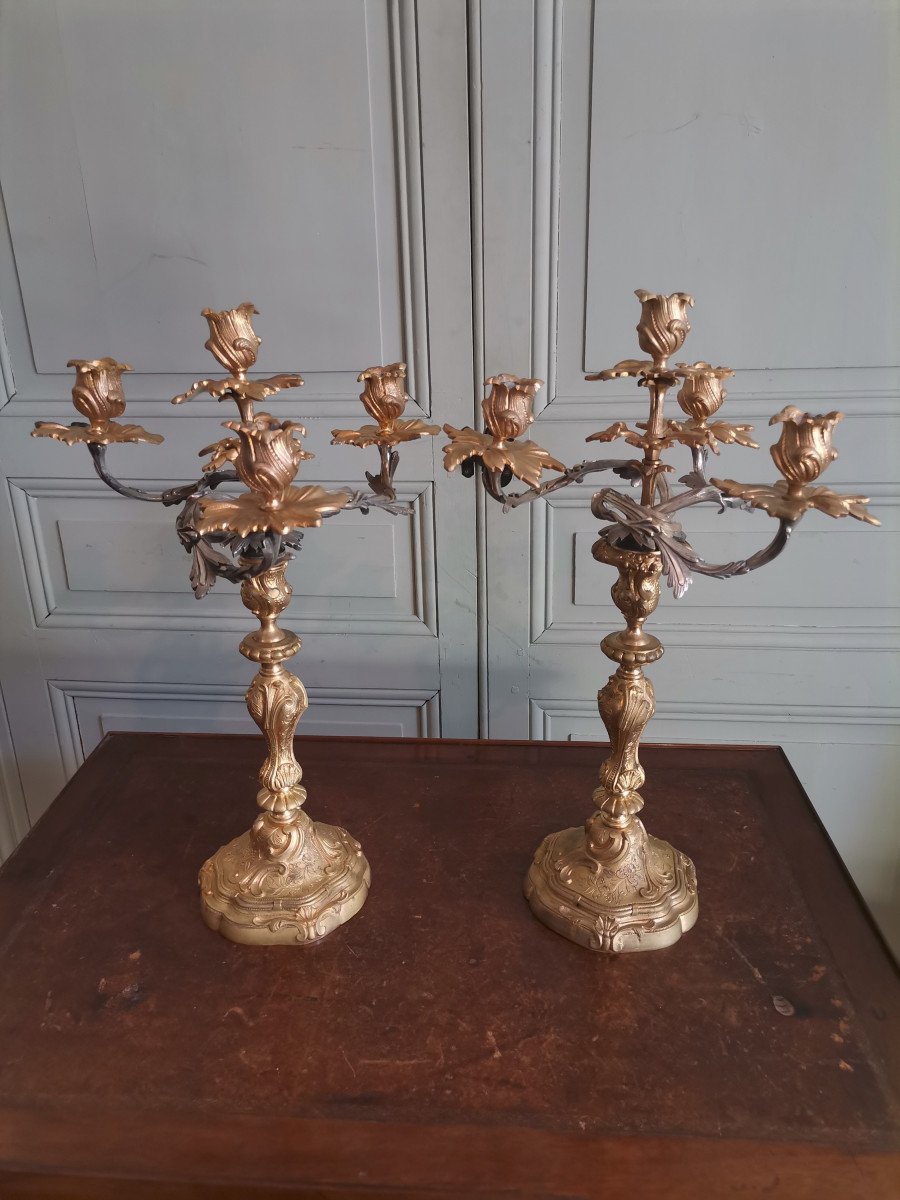 Pair Of Louis XV Style Candelabra 1st Half Of The Nineteenth