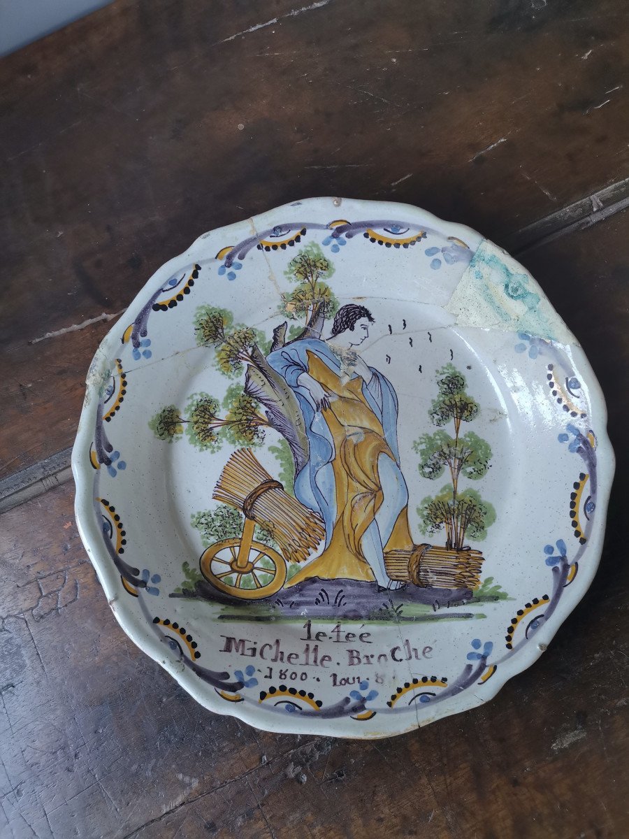 Patronimic Plate In Nevers Earthenware Dated 1800 Consulate Period