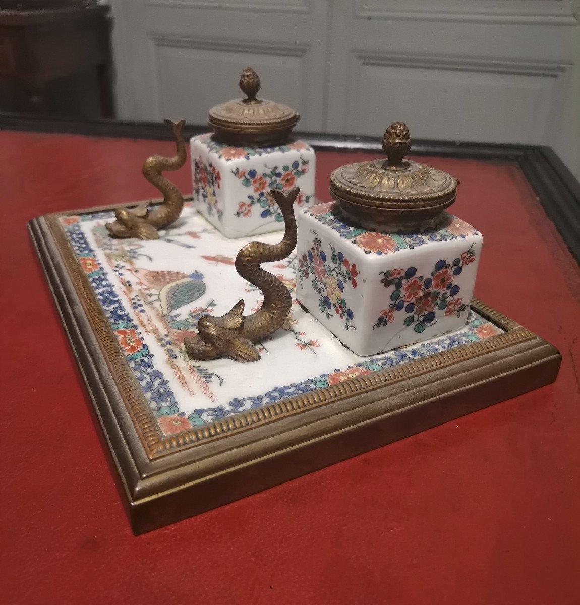 Regency Style Porcelain Office Inkwell With Kakiemon Decor Late 19th Century Early 20th Century-photo-2