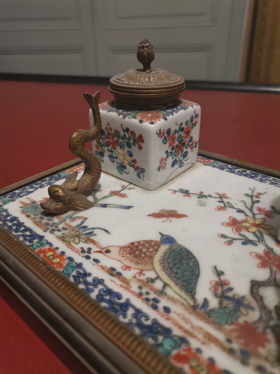 Regency Style Porcelain Office Inkwell With Kakiemon Decor Late 19th Century Early 20th Century-photo-3