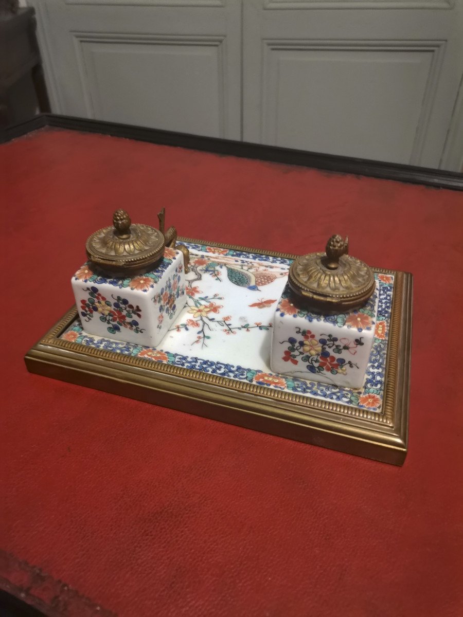 Regency Style Porcelain Office Inkwell With Kakiemon Decor Late 19th Century Early 20th Century-photo-5