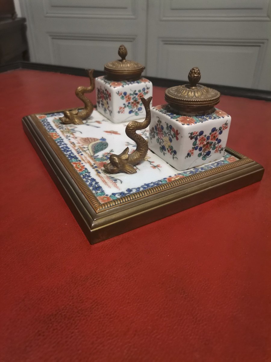 Regency Style Porcelain Office Inkwell With Kakiemon Decor Late 19th Century Early 20th Century-photo-7