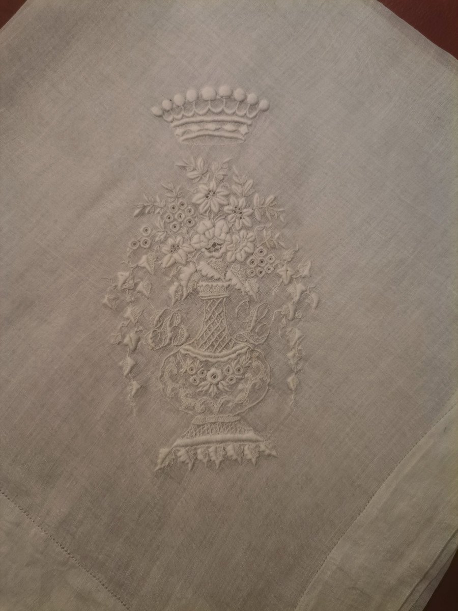 Wedding Handkerchief Under Count's Crown Restoration Period Early 19th Century-photo-2