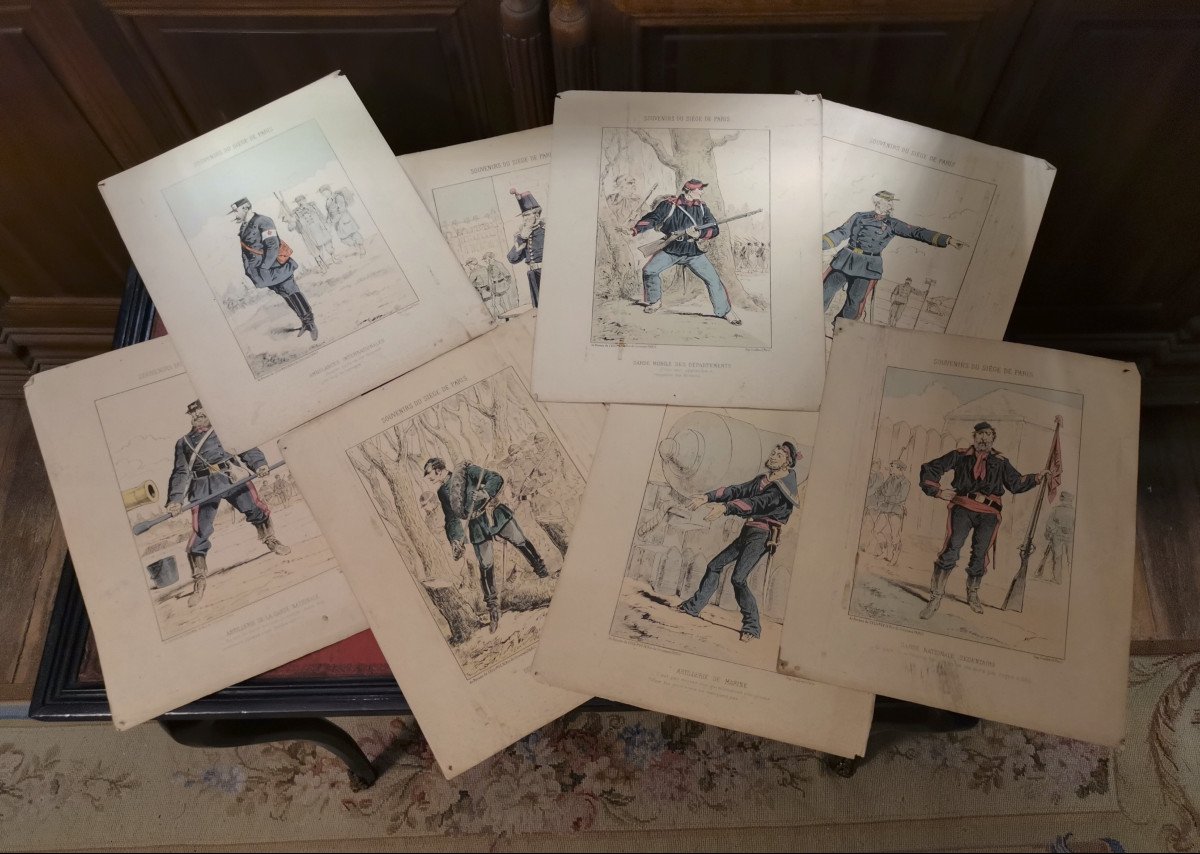 Lot De 8 Gravures Souvenirs Du Siège De Paris Signées Draner Jules Renard