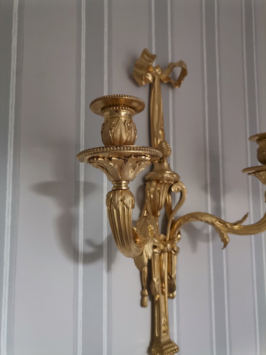 Large Wall Lamp In Chiseled And Gilded Bronze Louis XVI Style Late 19th Century-photo-2