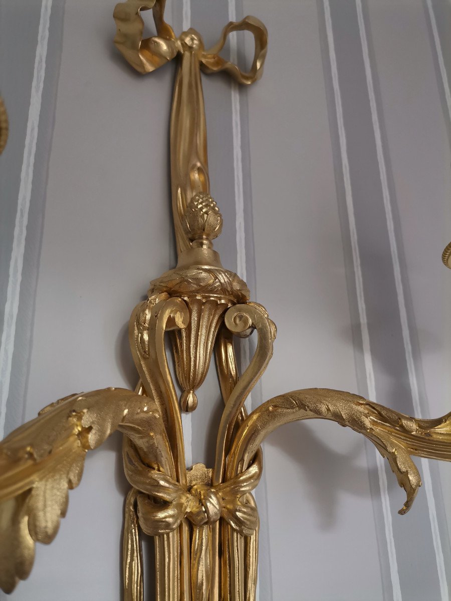 Large Wall Lamp In Chiseled And Gilded Bronze Louis XVI Style Late 19th Century-photo-4
