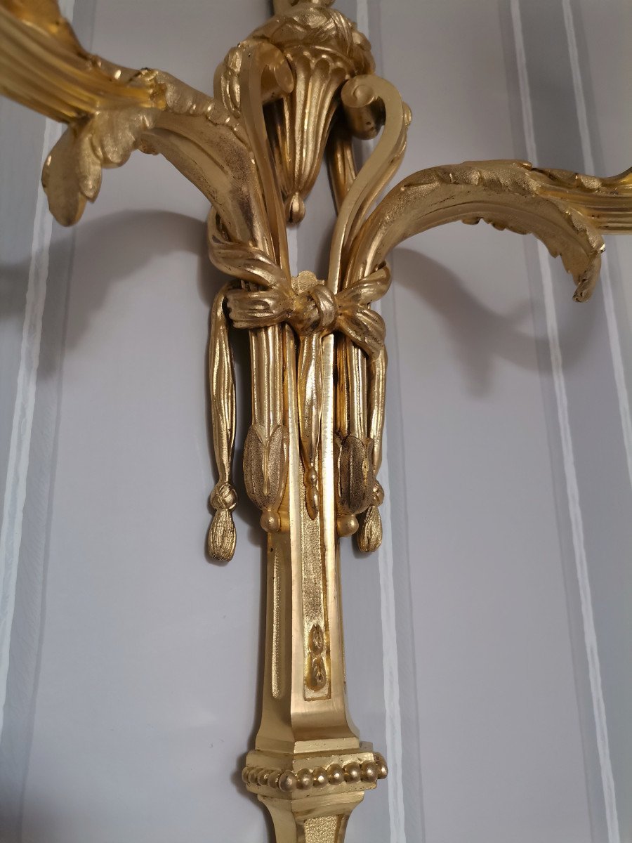 Large Wall Lamp In Chiseled And Gilded Bronze Louis XVI Style Late 19th Century-photo-3