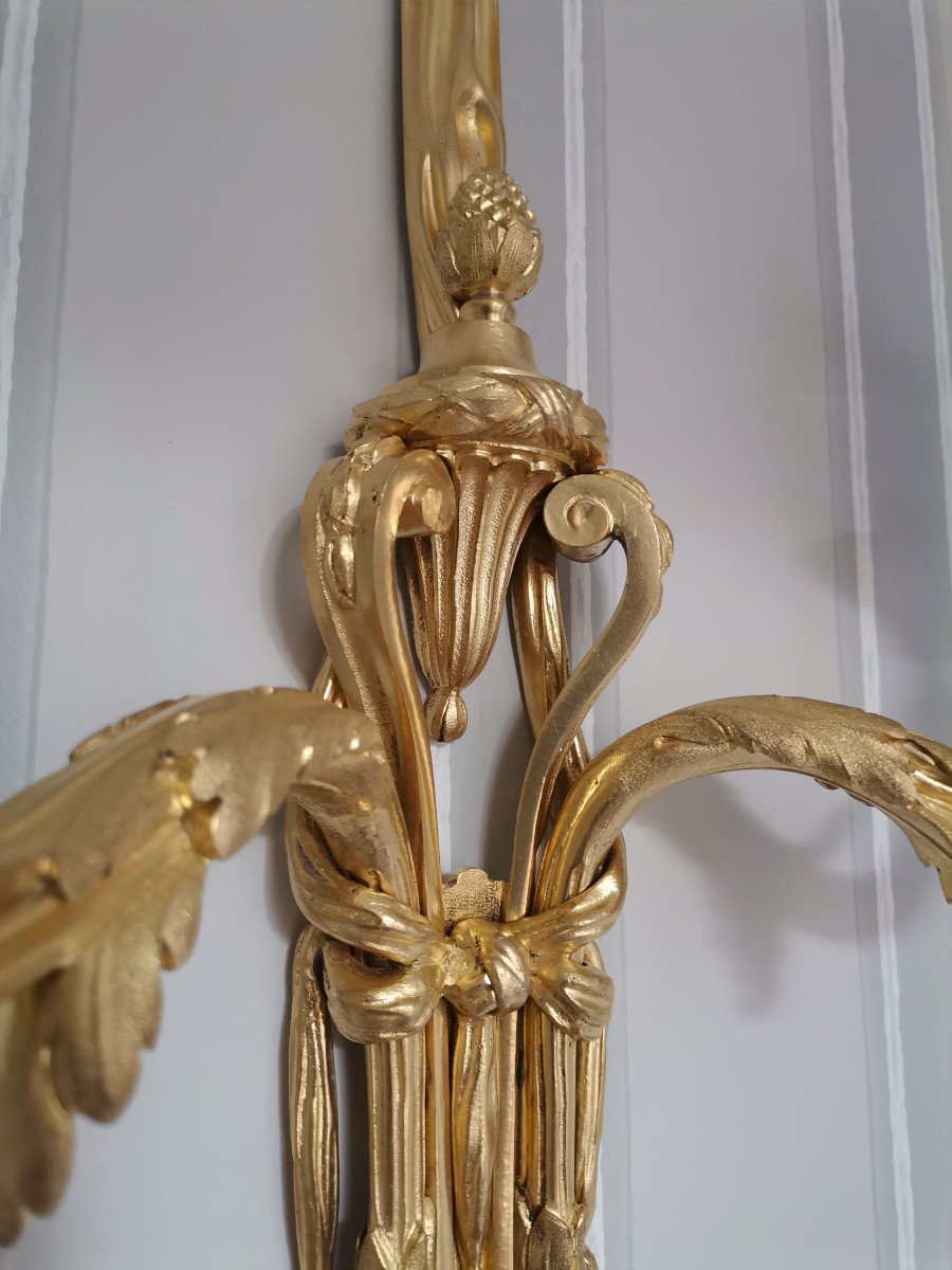 Large Wall Lamp In Chiseled And Gilded Bronze Louis XVI Style Late 19th Century-photo-4